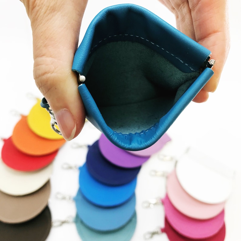 Leather Coin Purse Colored Pouch Squeeze Flex Frame Round Etsy