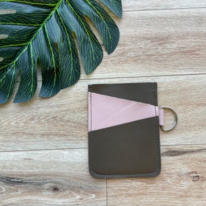 Leather Angular Card holder with 3 slots, holds up to 12 plastic cards, brown and pink image 1