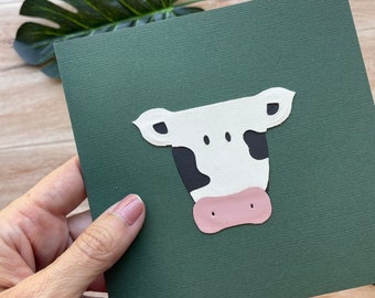 Cow Card, Blank inside, Great for any Occasion, Handmade with Leather Applique, Birthday Card, Greeting Card, Unique Card, Kids Card