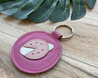 Leather Keychain with ladybug Design, Genuine Leather Key Fob