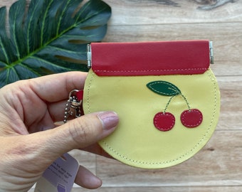 Cherries Coin Purse, Round Coin Purse, Snap Purse, Flex Frame Pinch Purse, Circle Shape Purse