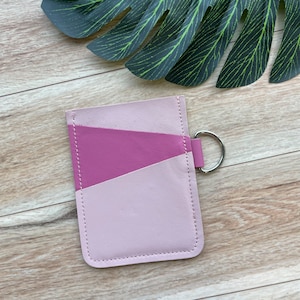 Leather Angular Card holder with 3 slots, holds up to 12 plastic cards, pink card case