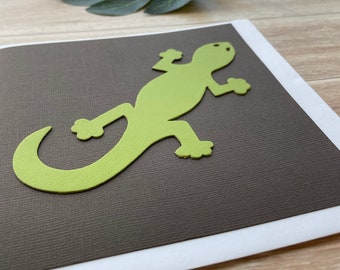 Lizard Card, Blank inside, Great for any Occasion, Handmade with Leather Applique, Birthday Card, Greeting Card, Unique Card, Kids Card