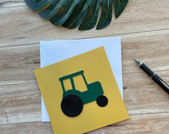 John Deere Tractor Card, Blank inside, Great for any Occasion, Handmade with Leather Applique, Birthday Card, Greeting Card, Unique Card