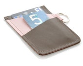 Mally Leather Gift Business Credit Card Holder with D ring, holds 12-20 cards - Pink on Chocolate Brown