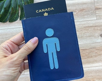 Leather Passport Case, Sleeve Style, Fits USA or Canada Passports, blue with boy design