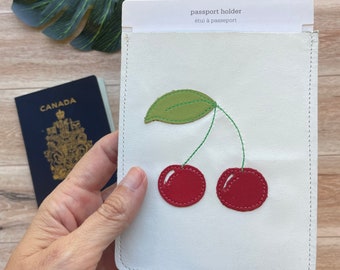 Cherry Leather Passport Case, Sleeve Style, Fits USA or Canada Passports