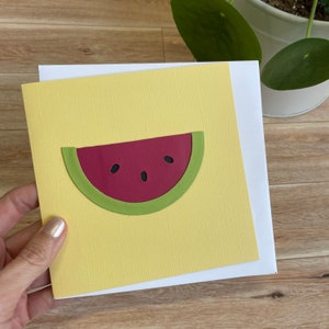 Kaart met watermeloenontwerp in leerappliqué, verjaardagskaart, wenskaart, unieke kaart, kinderkaart