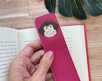 Leather bookmark with hand stitched monkey design