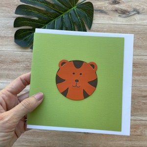 Cartão Tigre, em branco por dentro, ótimo para qualquer ocasião, feito à mão com apliques de couro, cartão de aniversário, cartão de felicitações, cartão exclusivo, cartão infantil