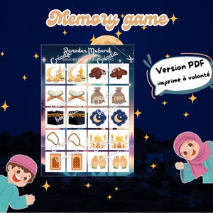 Jeu de mémo pour enfant sur le thème du ramadan à imprimer en pdf