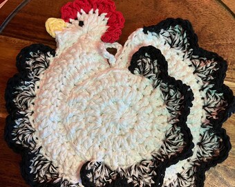 Crochet Chicken Potholder-100% Cotton-Handmade to Order