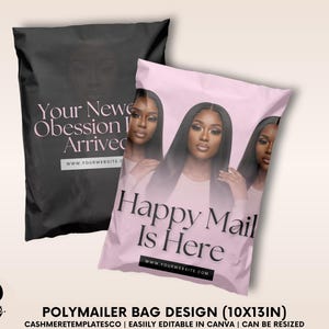 Peruk Polymailer-påsedesign Förpackningspåsedesign för hår Rosa Polymailer-design Canva-mall Modebutik Polymailer - HB1