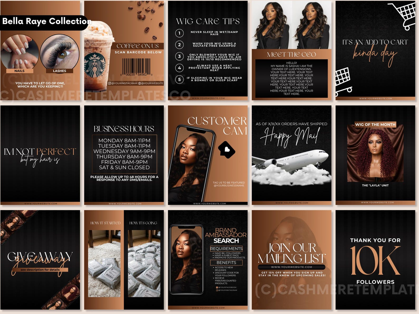 30 Hair Social Media Canva Templates Editable Instagram Posts for Wig ...
