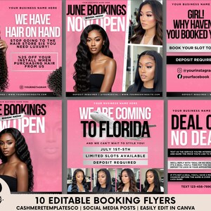 Editable Hair Booking Flyer Templates Canva Flyers for Hairstylists Braiders Wigs Salon Owners Beauty Business Marketing Book Now Flyer