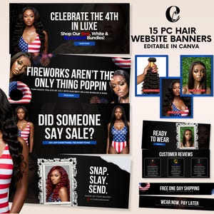 Fourth of July Hair Web Banner Templates 4th of July Website Banners for Hair Business Shopify Wix Website Banners