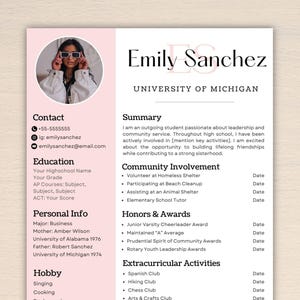 Cute Pink Sorority Resume Template in Canva, Editable Sorority or Rush Photo Resume Template, Rush or Sorority CV Photo Template in Canva