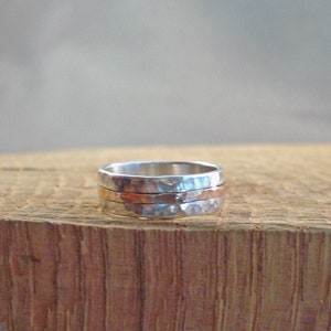 Sterling Silver and Gold Hammered Band Ring Stackable 4mm wide