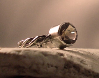 Smoky Quartz Sterling Silver Ring: Oxidized Celtic Twist Band, Size 7