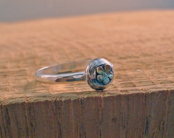 Sterling Silver Hammered Band Ring: Gold Flower Ball, Stackable