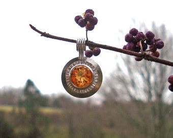 Sterling Silver Round Pendant with Natural Oxblood Citrine