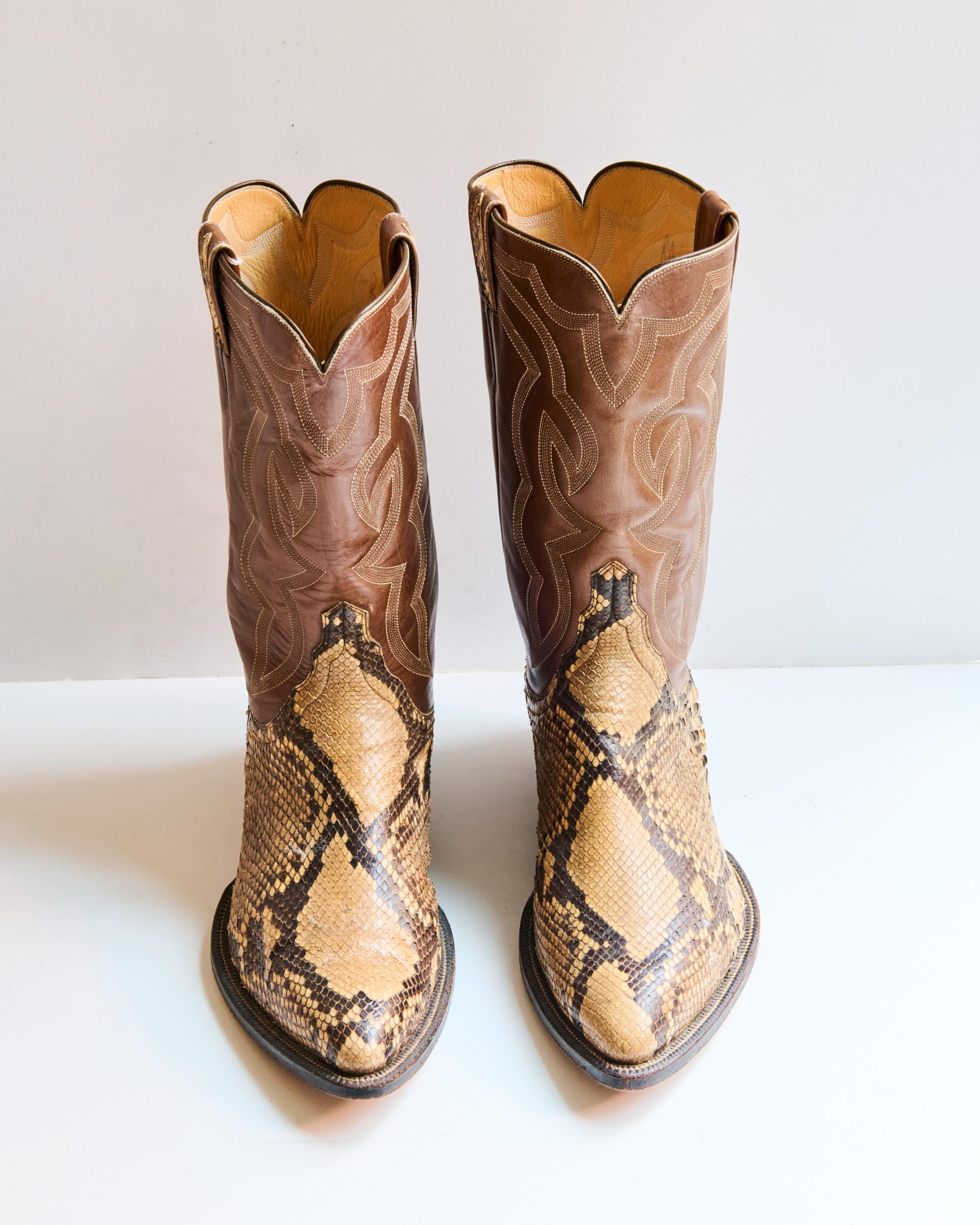 Lightly Worn - Western Boots - 11D - Python - Beige - Etsy