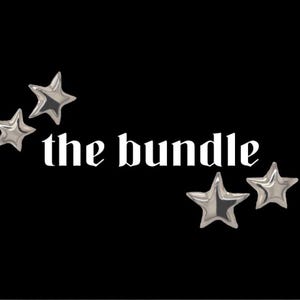 May include: The Bundle text in white with a gothic font, surrounded by five silver stars on a black background.