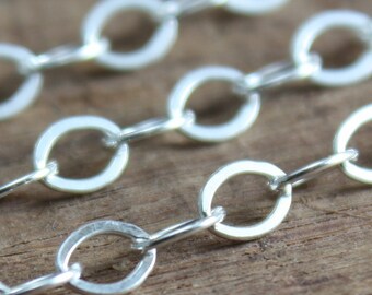 Sterling Silver Chain Bulk  - Large Flat Oval Cable Chain 5mm x 4mm (4.7mm x 3.7mm)- Chain Lengths by the Foot ch012ss