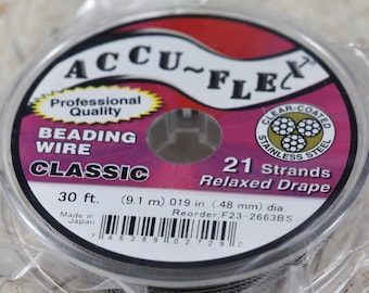 Accu-Flex Beading Wire - 21 strand Clear Stainless Steel 019 - By the Foot - 5 - 10 - 20 Feet