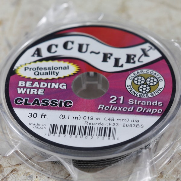 Accu-Flex Beading Wire - 21 strand Clear Stainless Steel 019 - By the Foot - 5 - 10 - 20 Feet