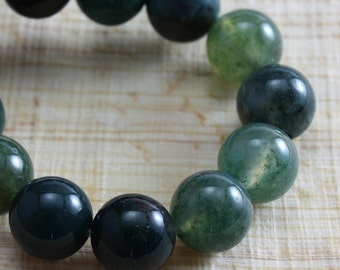 Moss Agate Round 8mm Gemstone Beads - Half or Full Strand