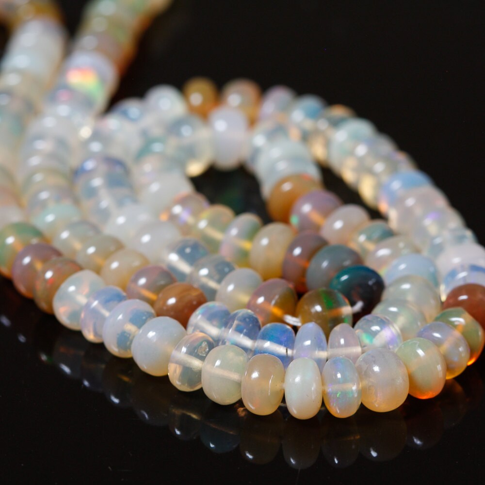 Rang De Perles Rondelles En Opale D'Éthiopie Naturelle - 43,02 Carats, Neuf Avec étiquettes
