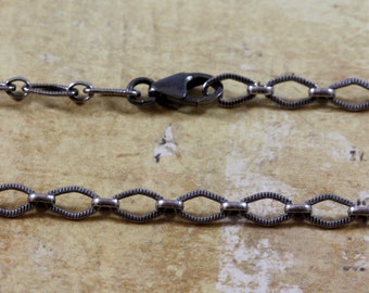 Sterling Silver Necklace - Oxidized Diamond Long and Short 6mm x 4mm - Custom Finished Chain - Choose Your Length - ch035ssx-f