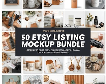 50 Etsy Listing Mockup Templates Bundle | Canva Editable Mockups (Digital Download)