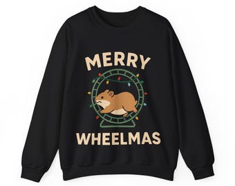 Merry Wheelmas Hamster Christmas Sweatshirt Funny Holiday Pet Lover Gift Gildan 18000