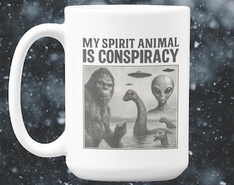 Funny Conspiracy Mug: Bigfoot, Alien, Nessie - Cryptid Lover Gift
