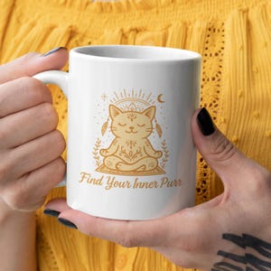 Tazza da yoga Boho Cat: tazza da caffè in ceramica con felino in meditazione