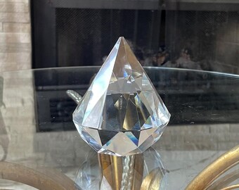 Tiffany & Co Crystal Diamond Paperweight | Signed Clear Faceted Glass | 3.75" Desk Decor Gift | Luxury Office Collectible