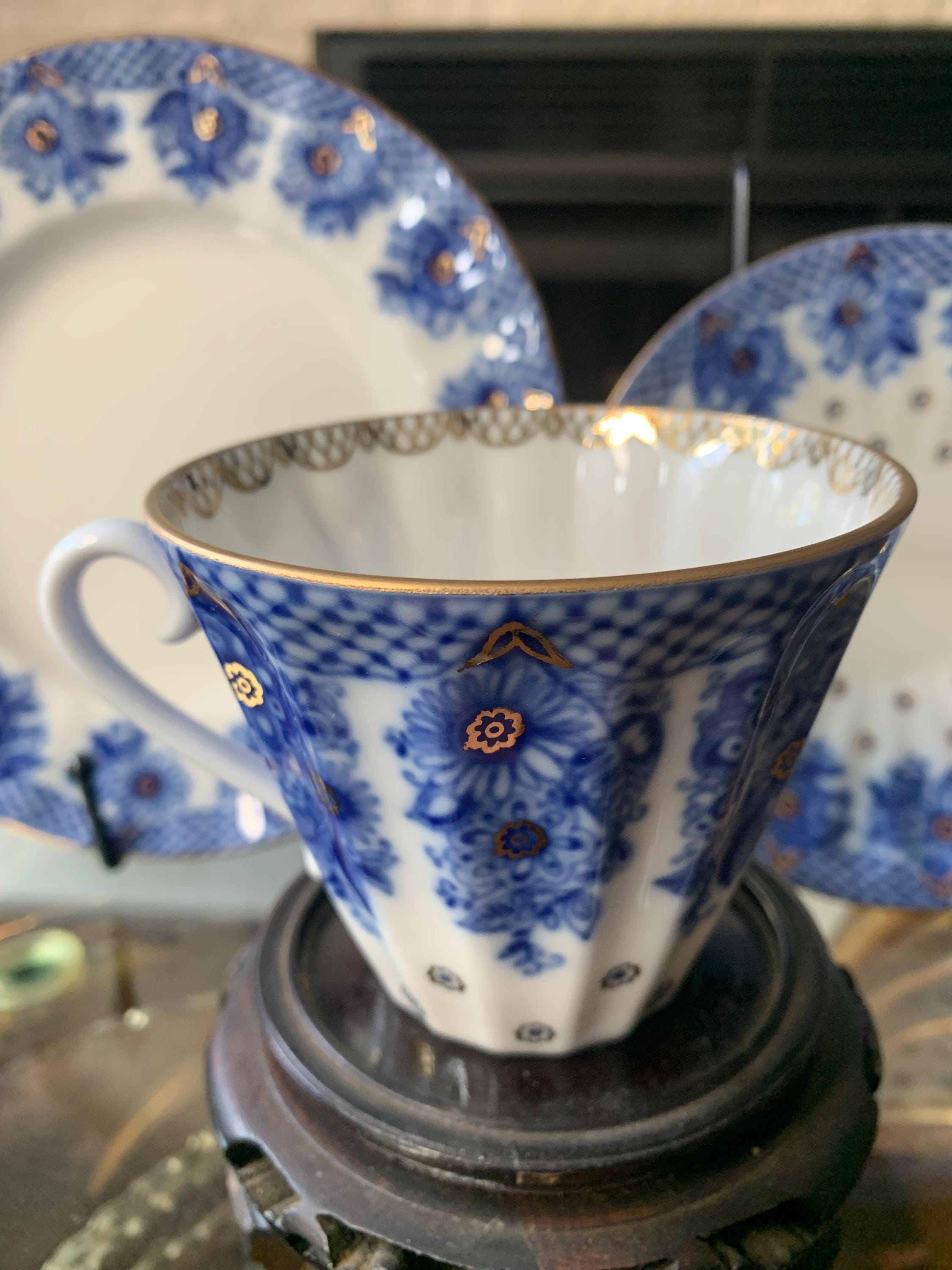 Lomonosov Cobalt Net Tea Trio: Vintage USSR Imperial Porcelain - Etsy