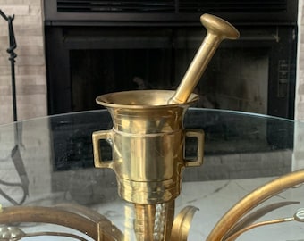 Vintage Brass Mortar and Pestle Set with Patina, Apothecary Kitchen Decor, Herb Grinder, Old World Brass Collectible
