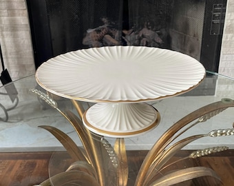 Lenox Ivory Pedestal Cake Stand with 24K Gold Trim Vintage Fluted Cake Plate Elegant Dessert Stand Made in USA