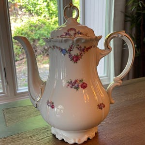 Edelstein Bavaria Maria Theresia Coffee Pot #15620, Vintage German Porcelain, 11&quot; Tall