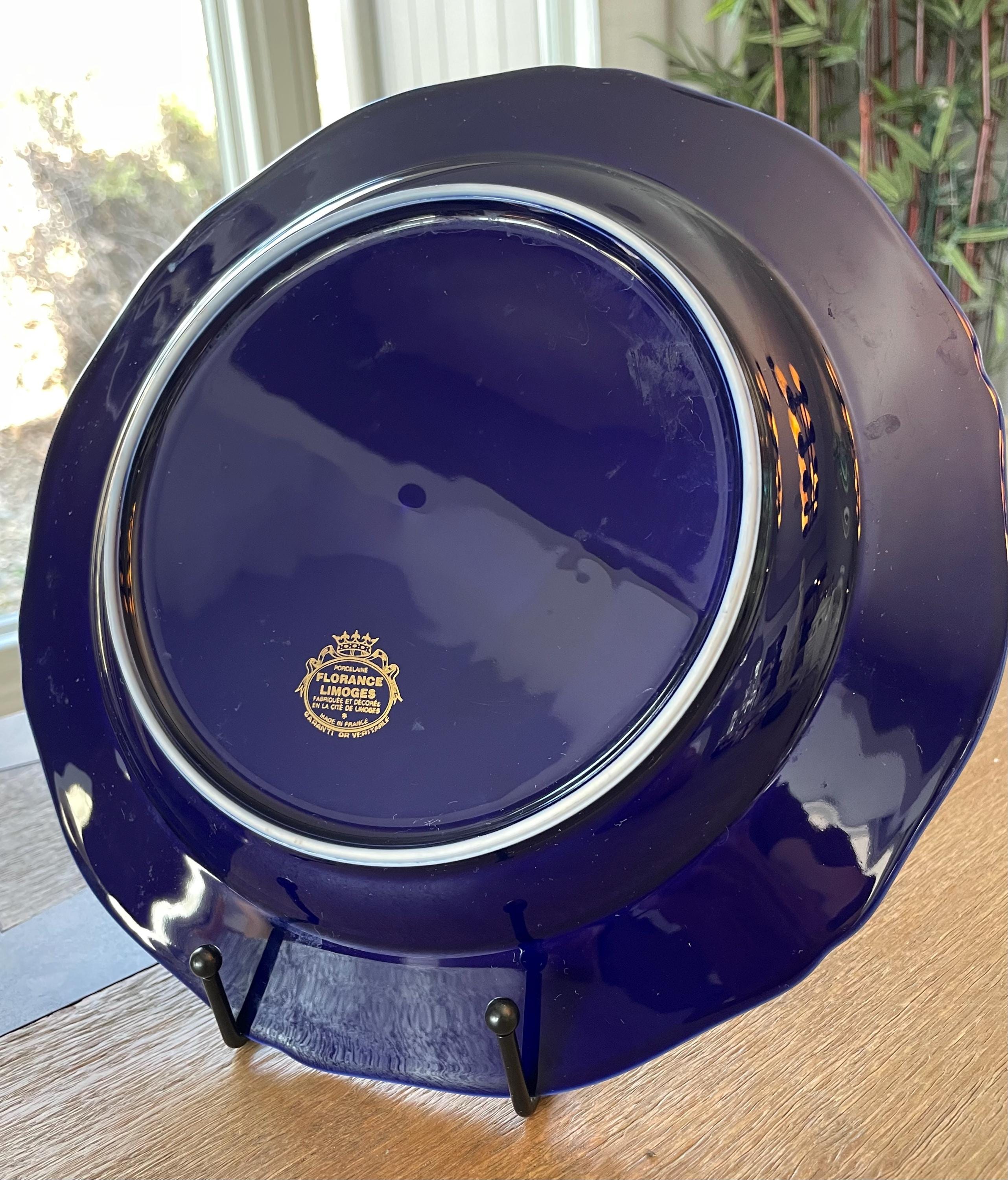 Limoges France Cobalt Blue Porcelain Plates: Courting Couple, Gold