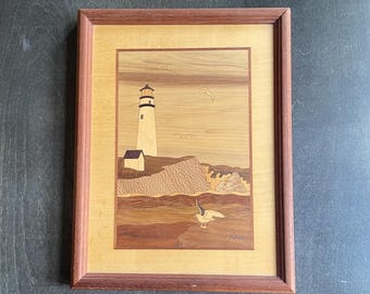 Vintage Marquetry Wood Inlay Seagull Artwork – Handcrafted Coastal Wall ...