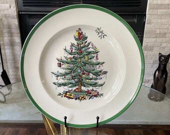 Vintage Spode Christmas Tree Dinner Plate 10.5 Inch Green Rim Holiday Replacement China Sold Individually