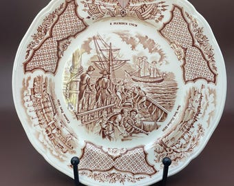 Alfred Meakin Fair Winds 7 Inch Salad Plates Set of 4 Brown Transferware Staffordshire England Vintage Replacement China