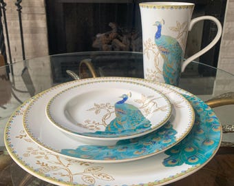 222 Fifth Peacock Garden Dinnerware Set: 4-piece Plate Mug