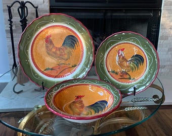 Casa Vero Rooster Plate & Bowl Set, Hand Painted Italian Dinnerware