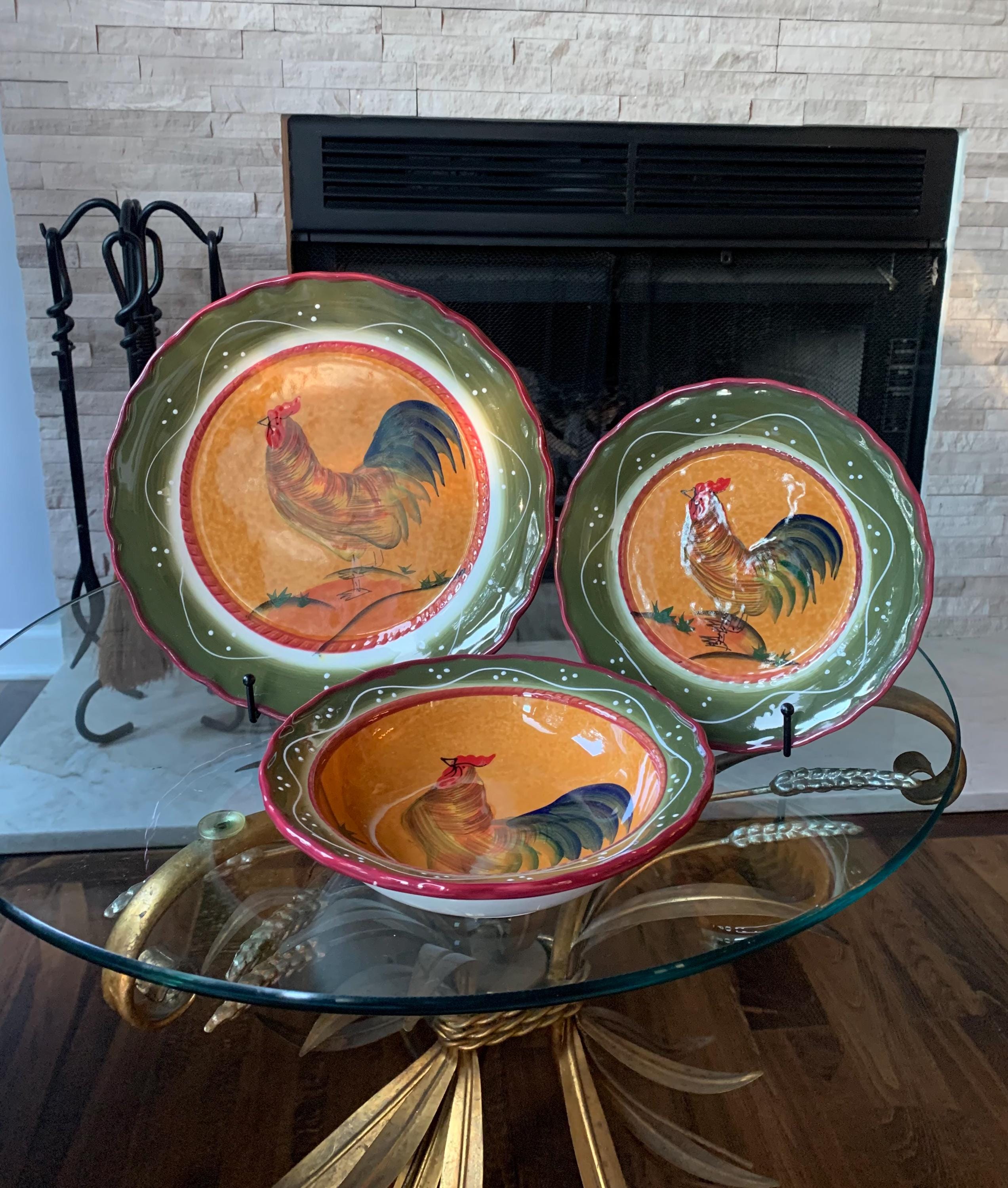 Casa Vero Rooster Plate & Bowl Set, Hand Painted Italian