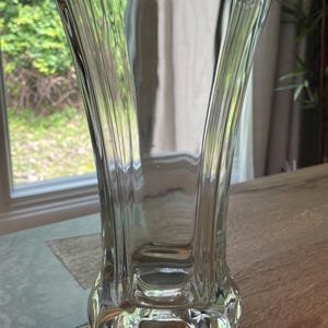 Vintage French Glass Vase – Clear Etched Vase 9.5&quot; – Mid Century Modern Home Decor